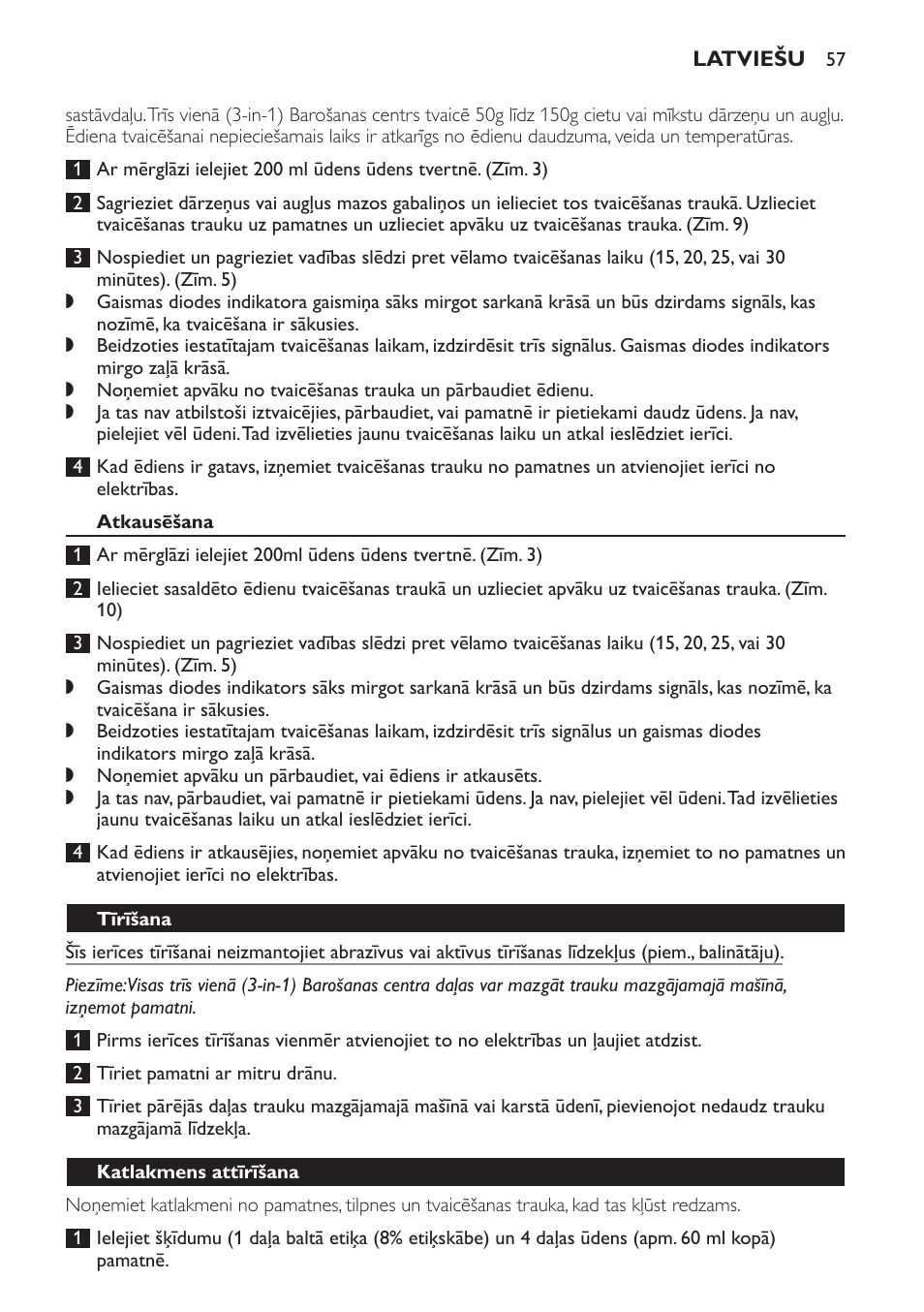 Atkausēšana, Tīrīšana, Katlakmens attīrīšana | Philips SCF280 User Manual | Page 57 / 108