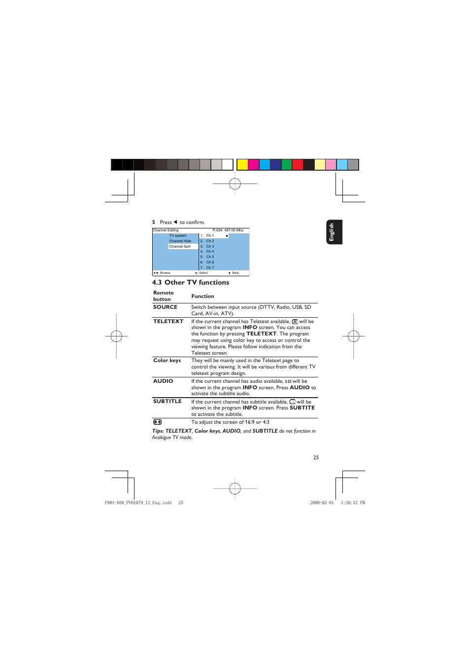 3 other tv functions | Philips PVD1079/12 User Manual | Page 25 / 39