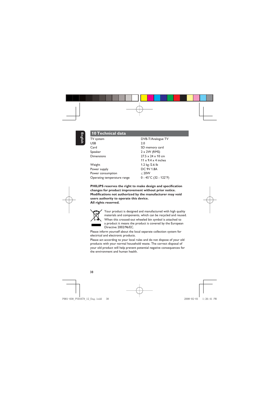 Philips PVD1079/12 User Manual | Page 38 / 39