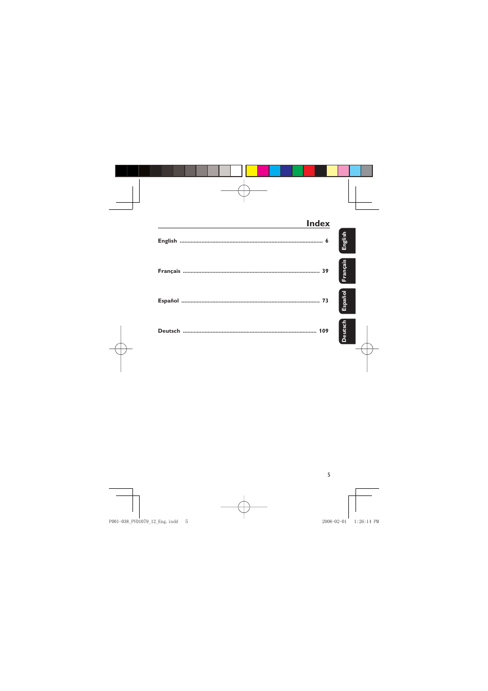 Index | Philips PVD1079/12 User Manual | Page 5 / 39