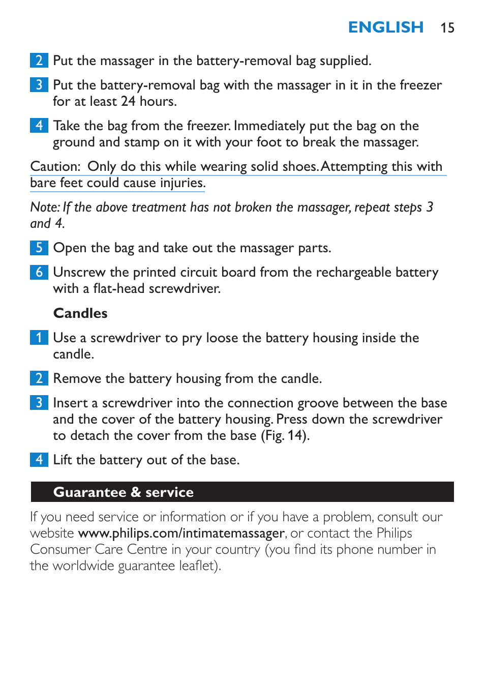 Candles, Guarantee & service | Philips Candlelight Set HF8430 User Manual | Page 15 / 76