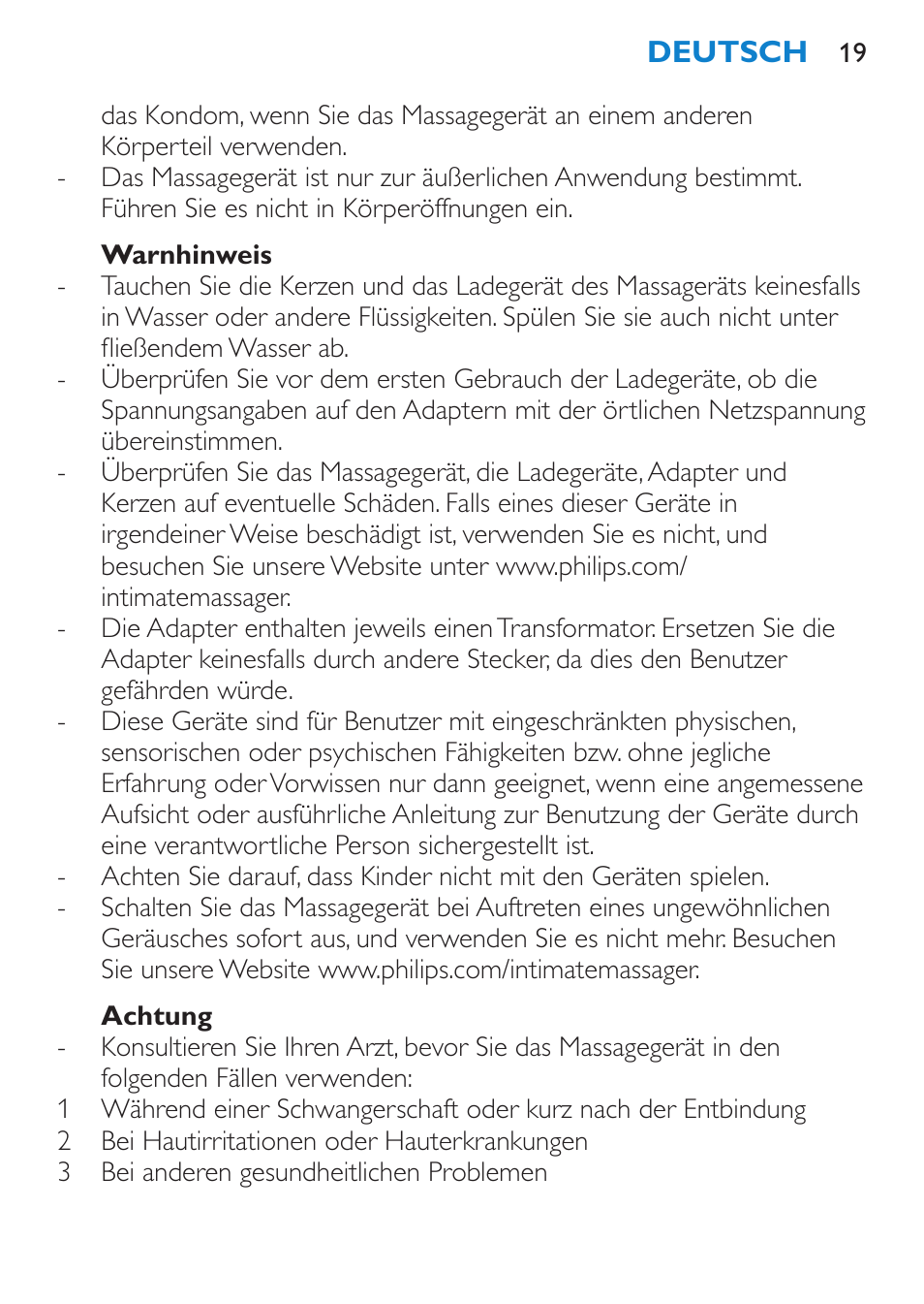 Warnhinweis, Achtung | Philips Candlelight Set HF8430 User Manual | Page 19 / 76