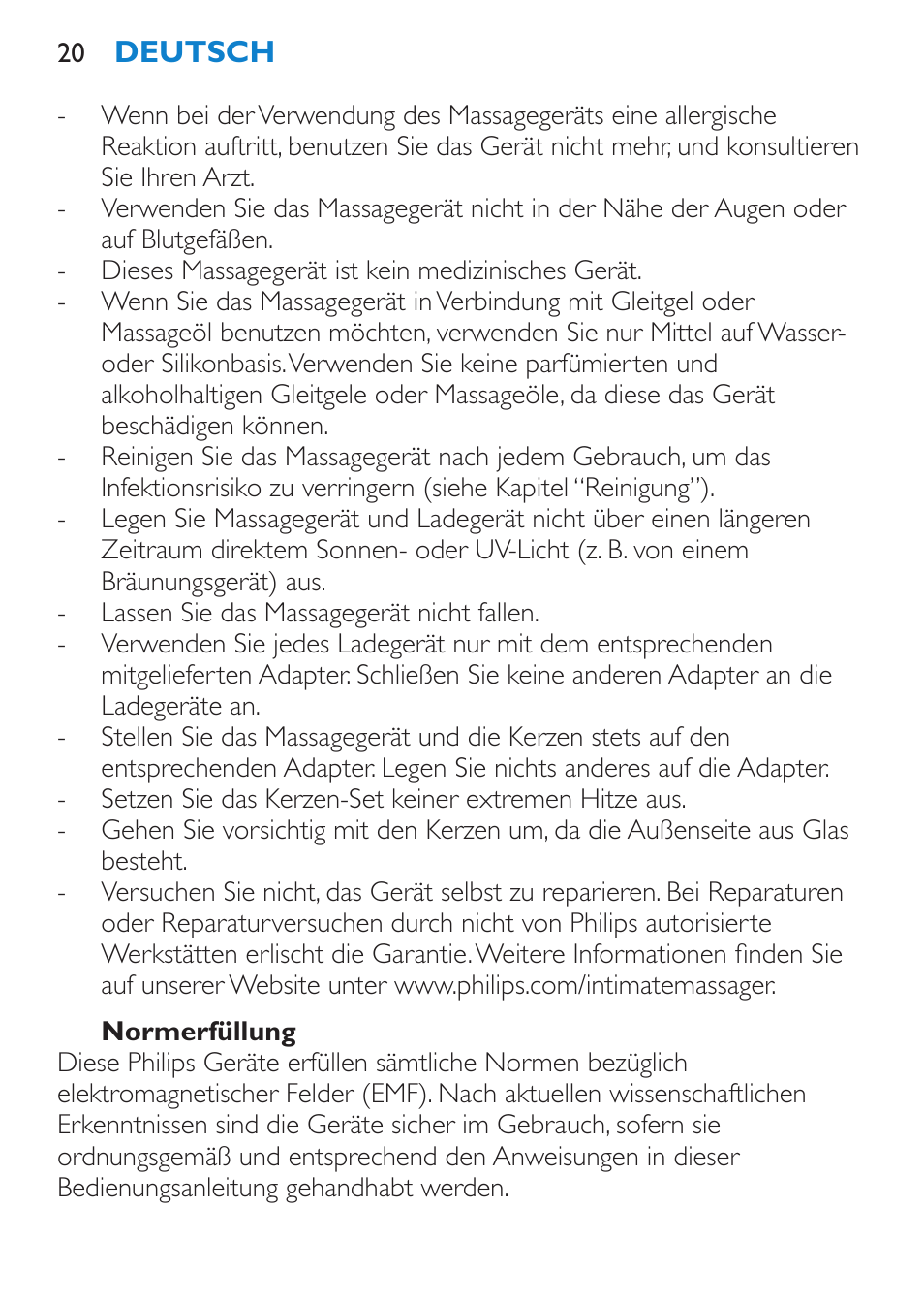 Normerfüllung | Philips Candlelight Set HF8430 User Manual | Page 20 / 76