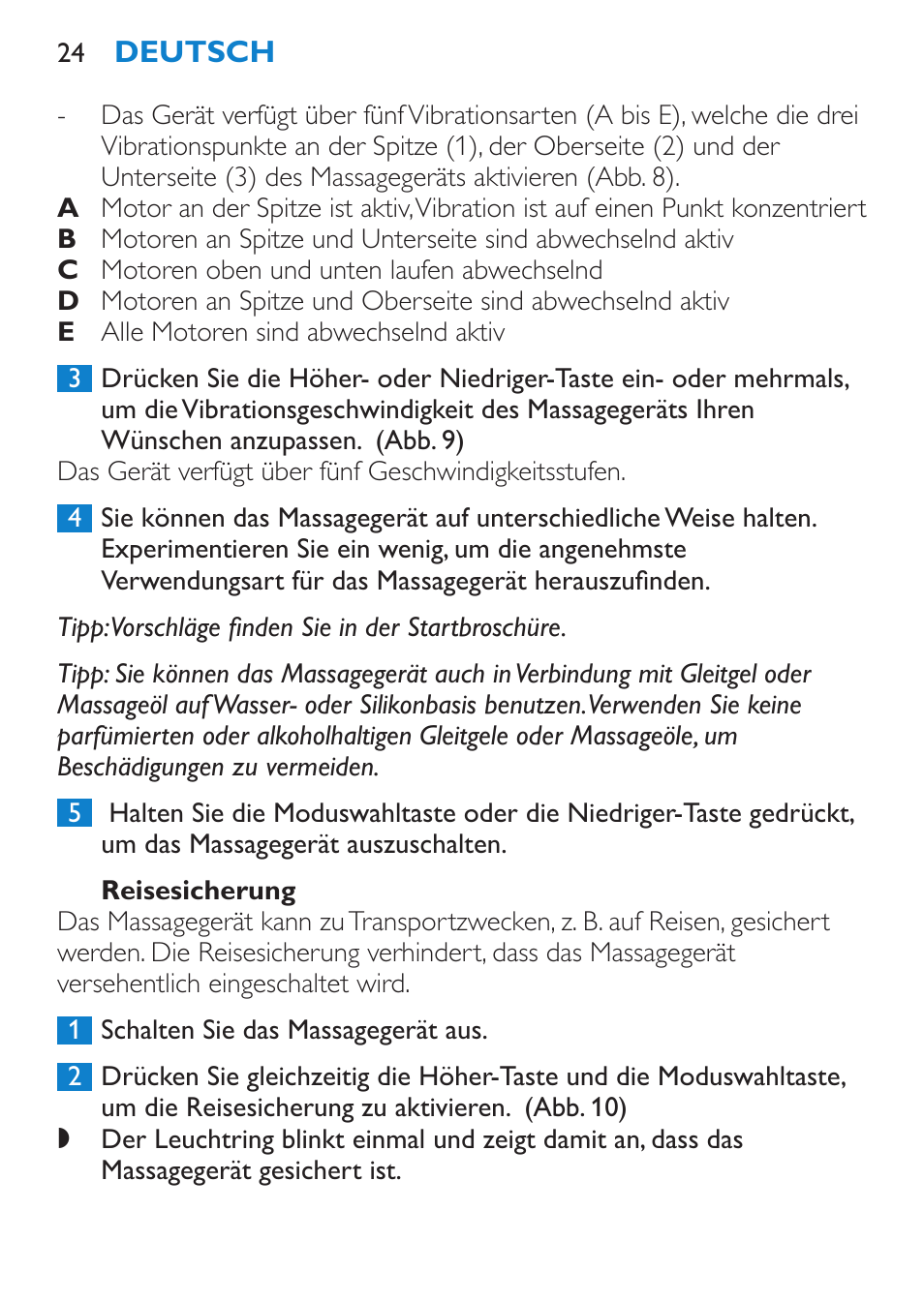 Reisesicherung | Philips Candlelight Set HF8430 User Manual | Page 24 / 76