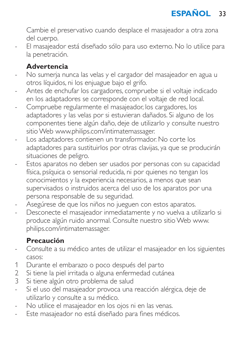 Advertencia, Precaución | Philips Candlelight Set HF8430 User Manual | Page 33 / 76