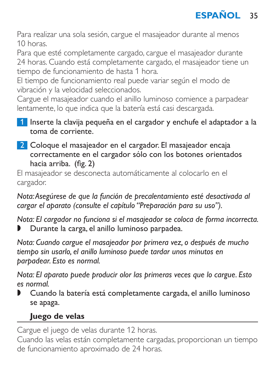 Juego de velas | Philips Candlelight Set HF8430 User Manual | Page 35 / 76