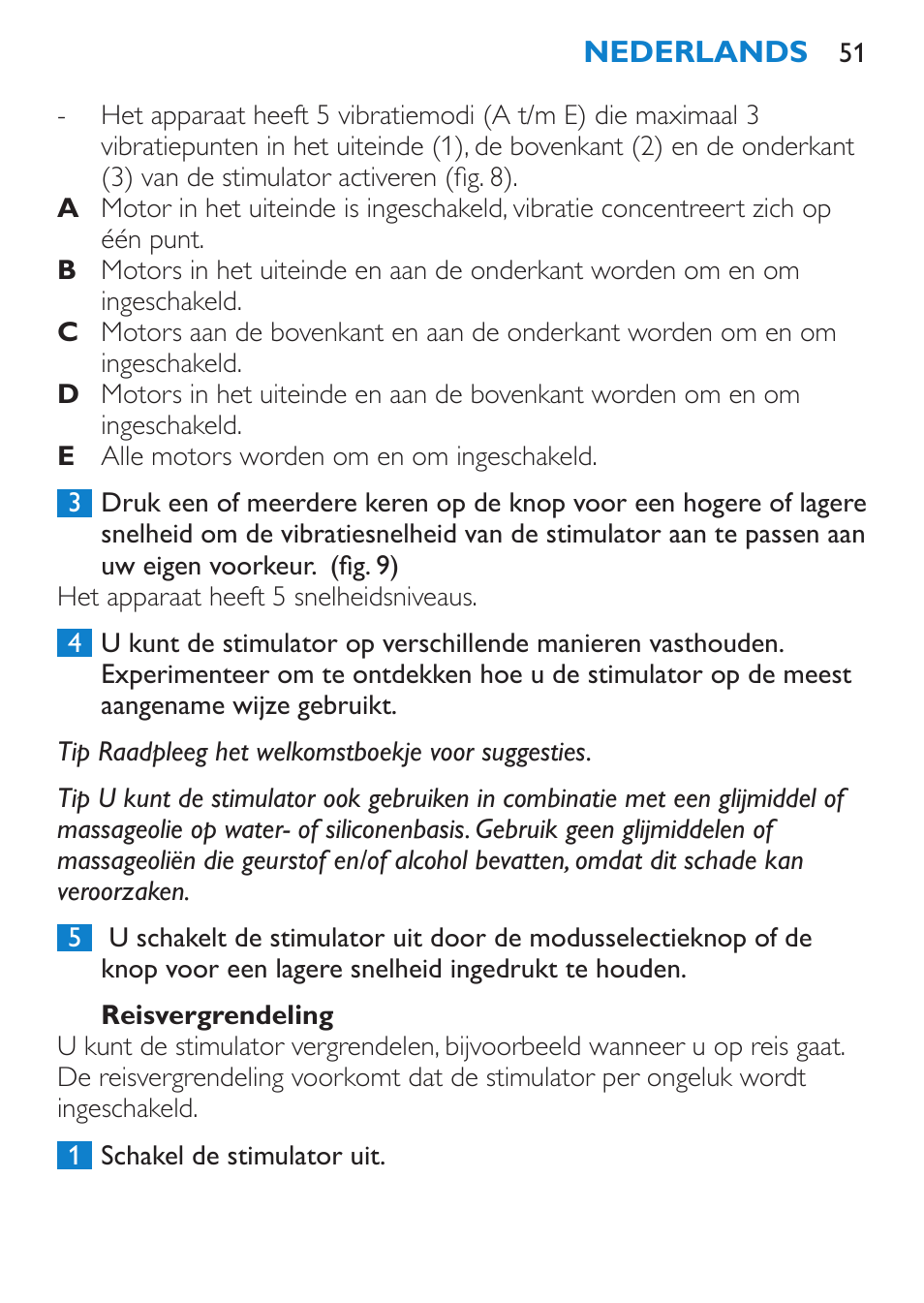 Reisvergrendeling | Philips Candlelight Set HF8430 User Manual | Page 51 / 76