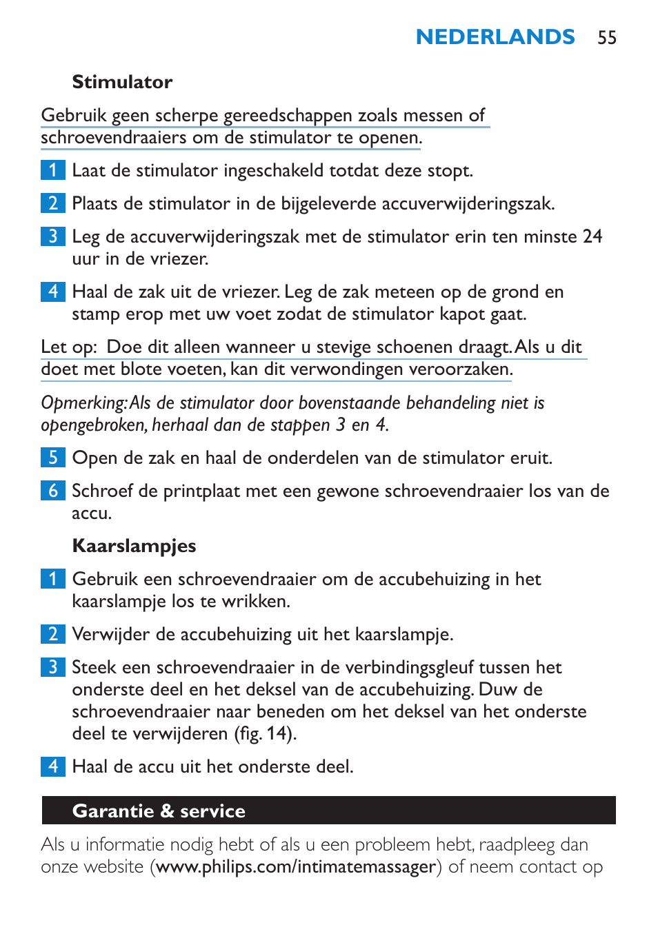 Kaarslampjes, Garantie & service | Philips Candlelight Set HF8430 User Manual | Page 55 / 76