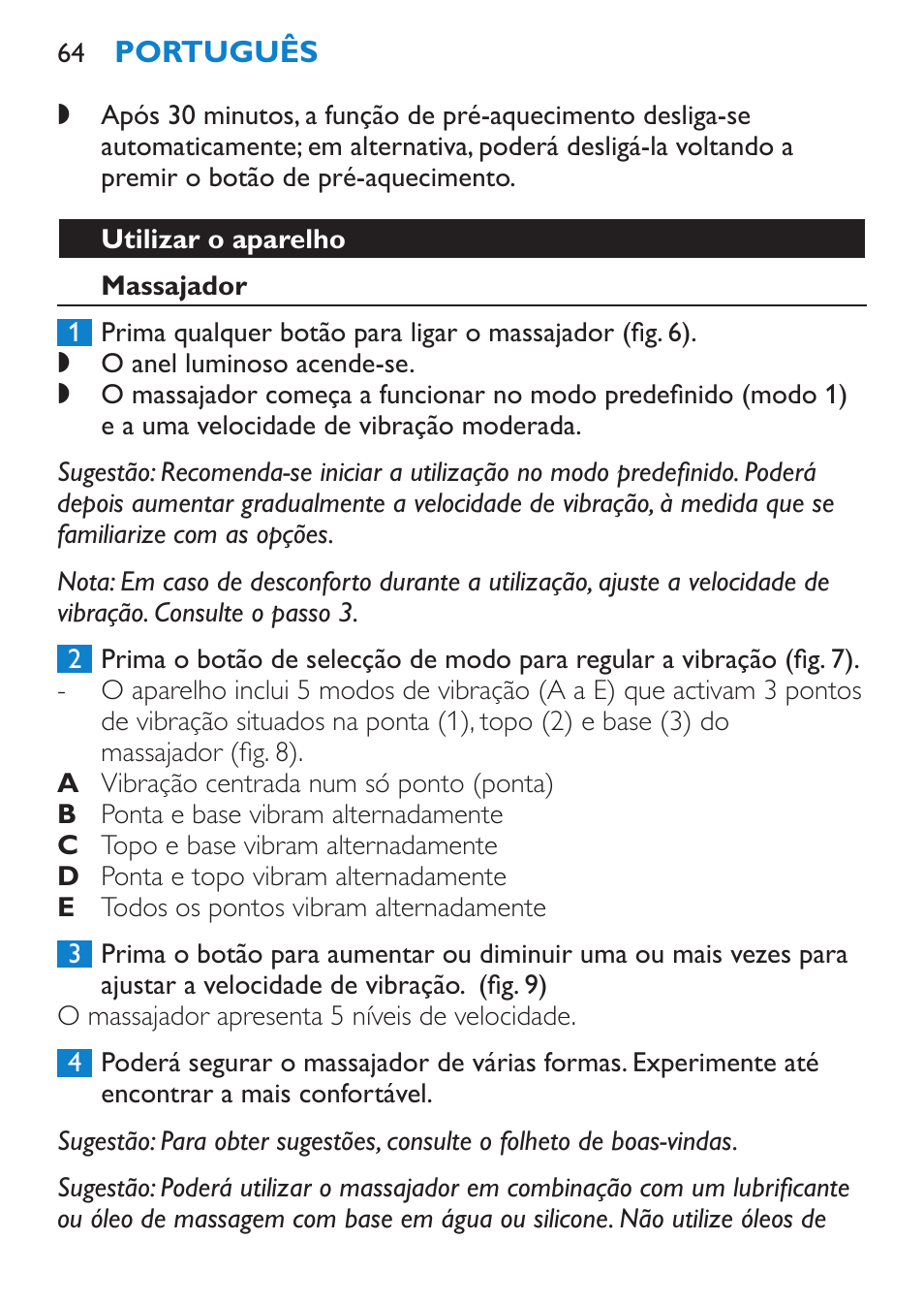 Utilizar o aparelho, Massajador | Philips Candlelight Set HF8430 User Manual | Page 64 / 76