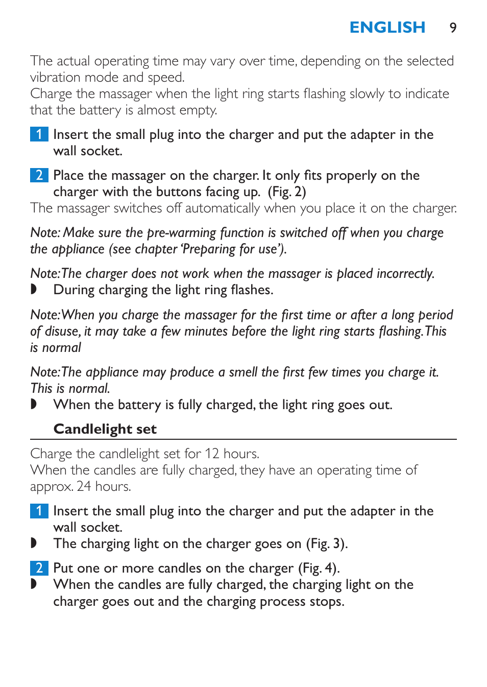 Candlelight set | Philips Candlelight Set HF8430 User Manual | Page 9 / 76