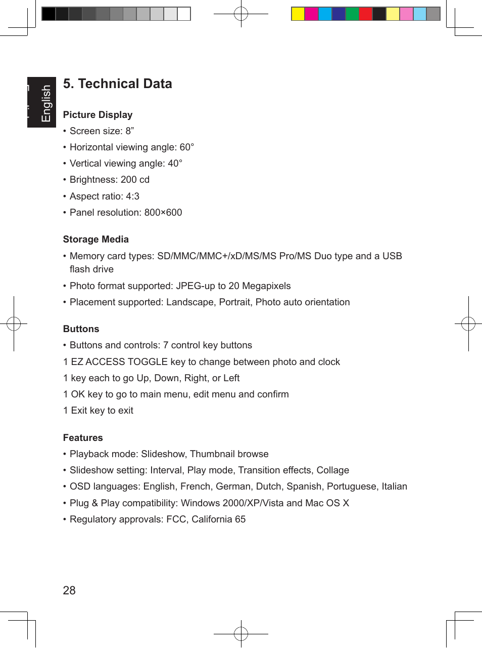 Technical data | Philips SPF 3408T/G7 User Manual | Page 36 / 100