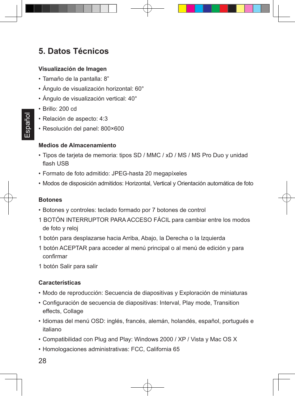 Datos técnicos | Philips SPF 3408T/G7 User Manual | Page 96 / 100