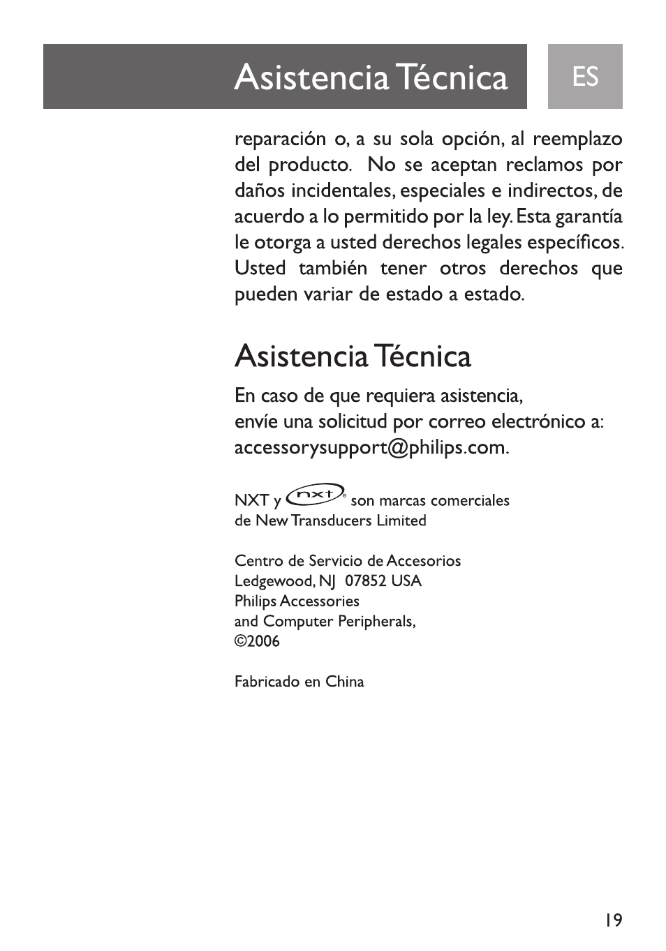 Asistencia técnica i es, Asistencia técnica, Asistencia técnic | Philips SJM2305/17 User Manual | Page 19 / 19