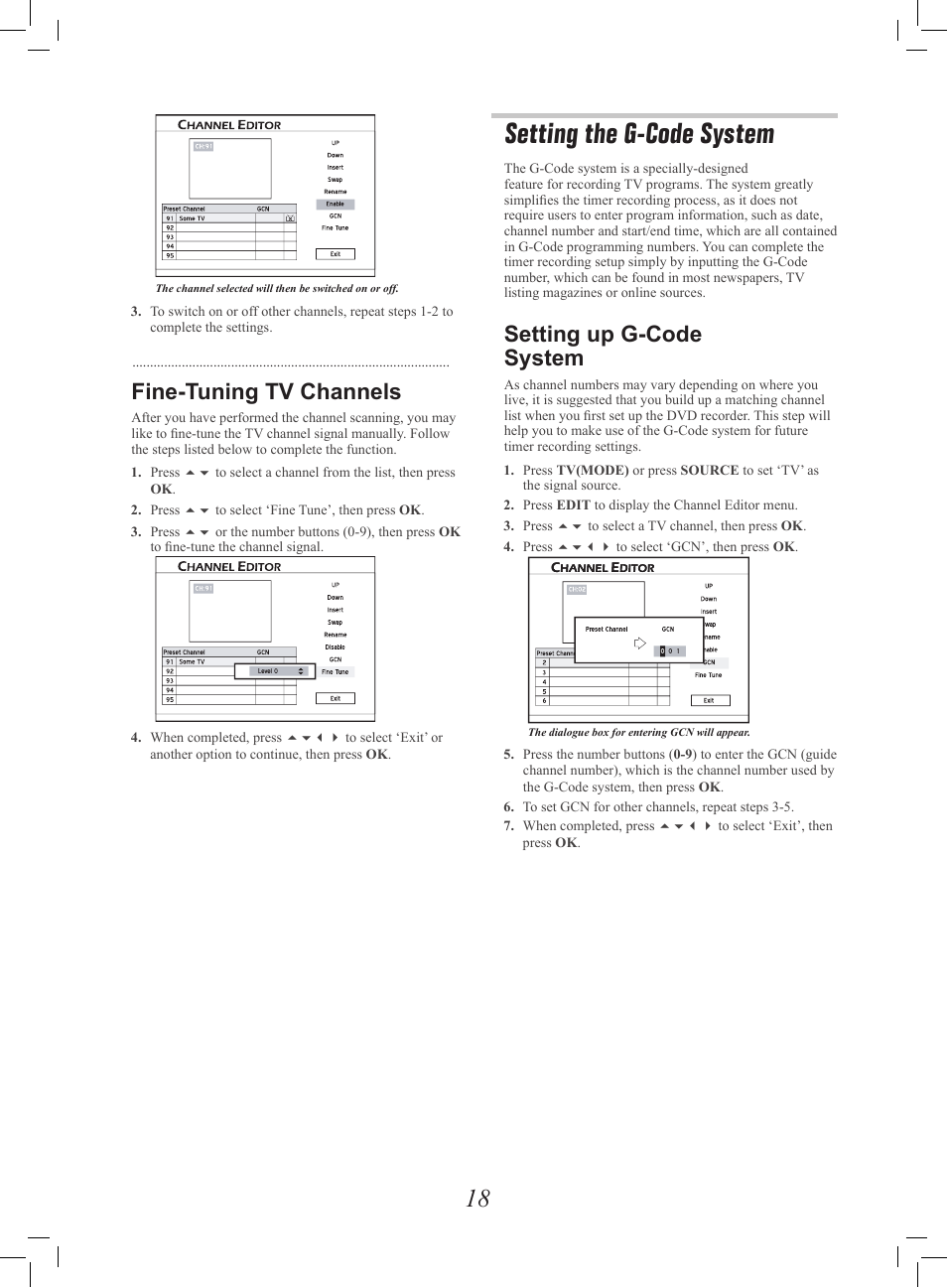 Setting the g-code system, Setting the g-code, System | Fine-tuning tv channels, Setting up g-code system | Philips G-CODE 7819901511 User Manual | Page 19 / 48