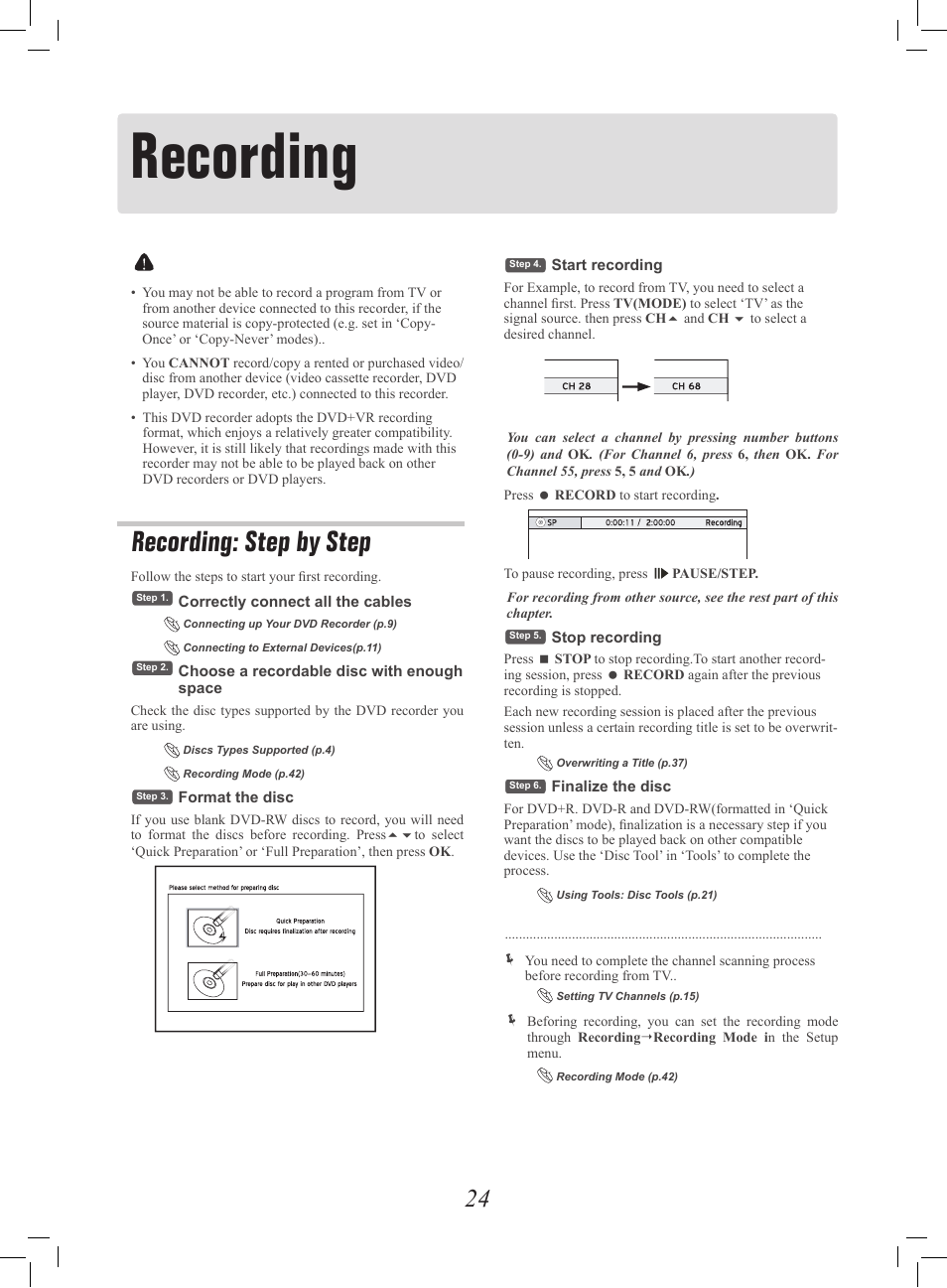 Recording, Recording: step by step | Philips G-CODE 7819901511 User Manual | Page 25 / 48