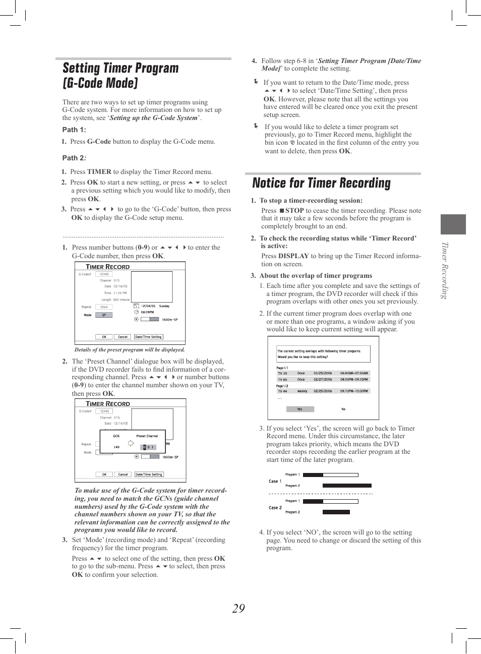 Setting timer program(g-code mode), Notice for timer recording, Setting timer program(g-code | Mode), Setting timer program (g-code mode) | Philips G-CODE 7819901511 User Manual | Page 30 / 48