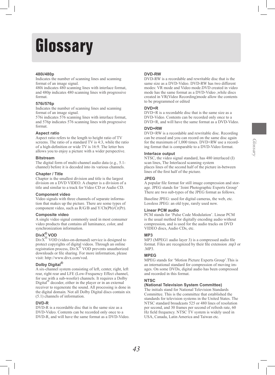 Glossary | Philips G-CODE 7819901511 User Manual | Page 44 / 48