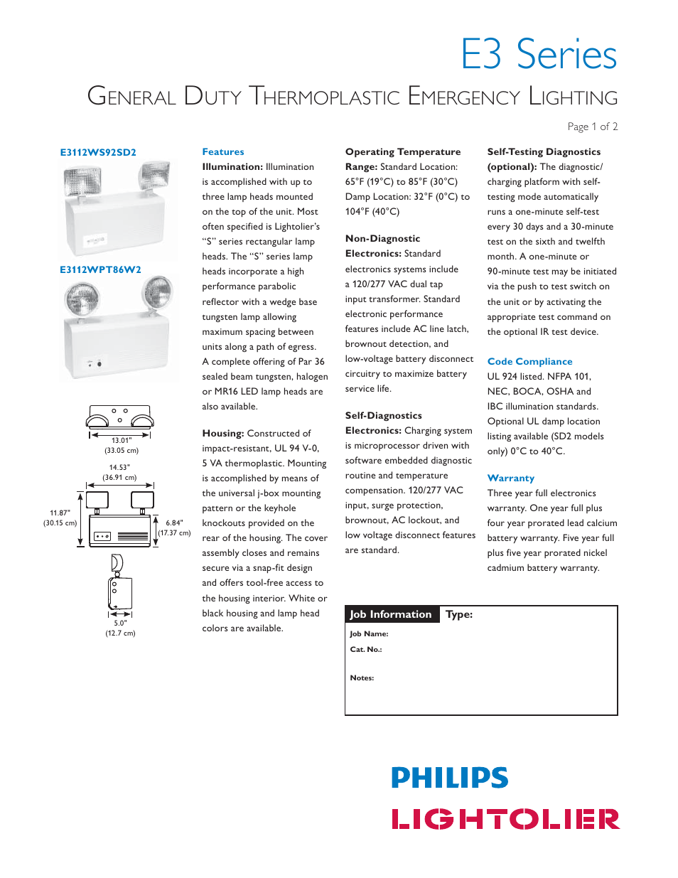 Philips Lightolier E3 Series User Manual | 2 pages