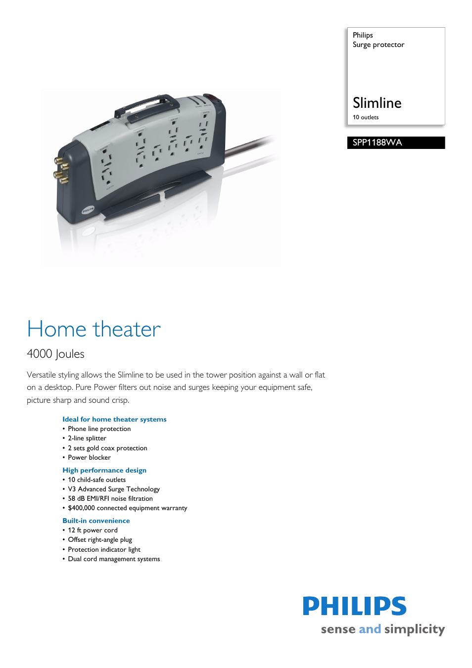 Philips SPP1188WA User Manual | 2 pages