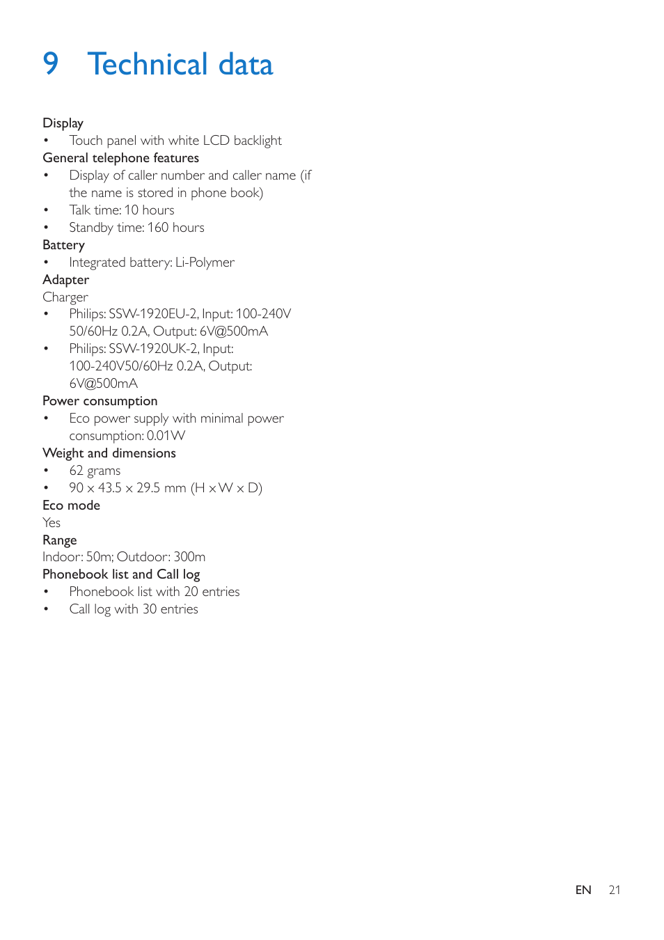 9 technical data | Philips MT3120 User Manual | Page 23 / 30