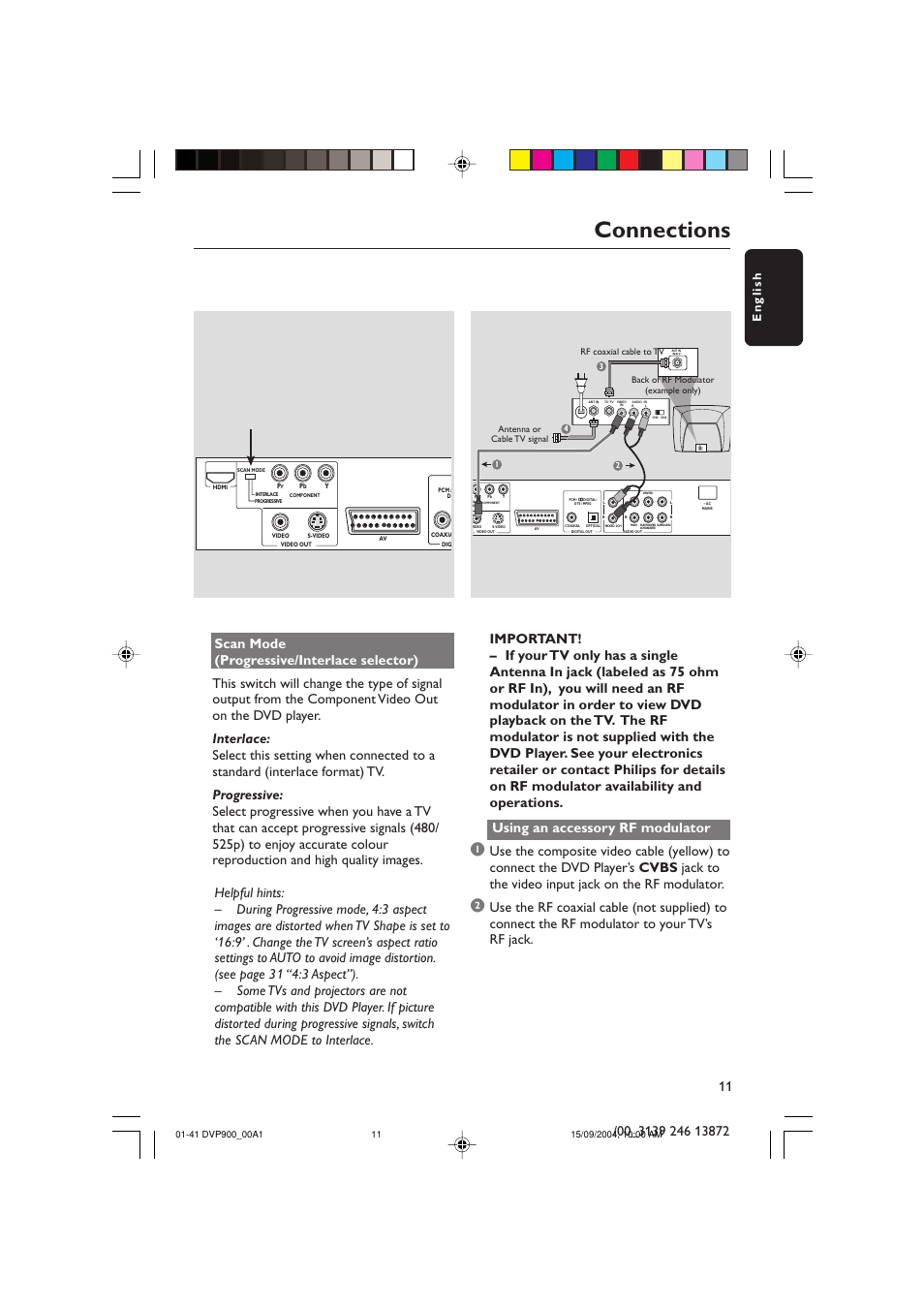 Connections, English | Philips DVD VIDEO/ SACD PLAYER DVP900SA/00_A User Manual | Page 11 / 41