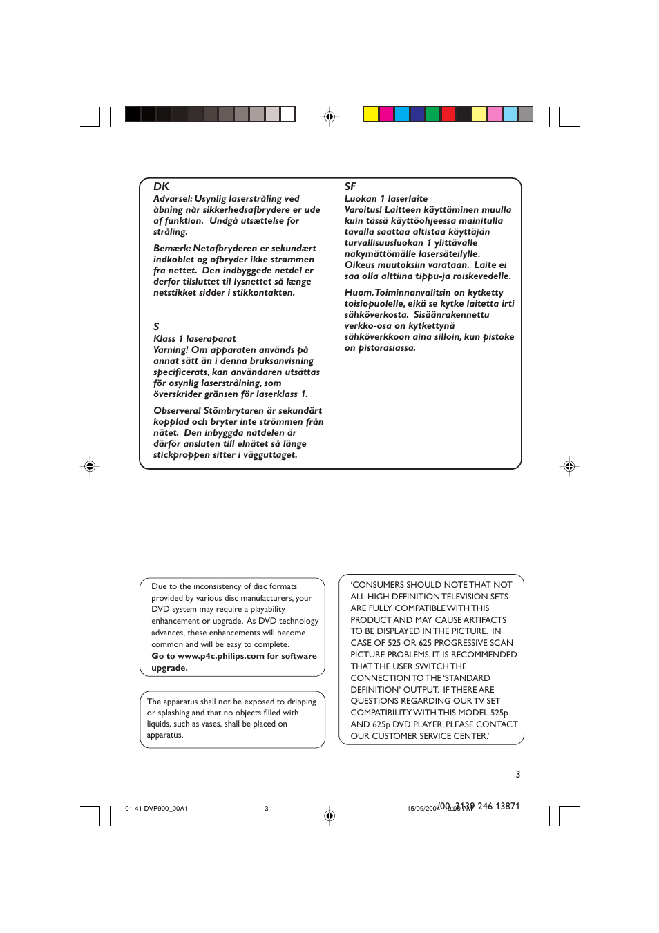 Philips DVD VIDEO/ SACD PLAYER DVP900SA/00_A User Manual | Page 3 / 41