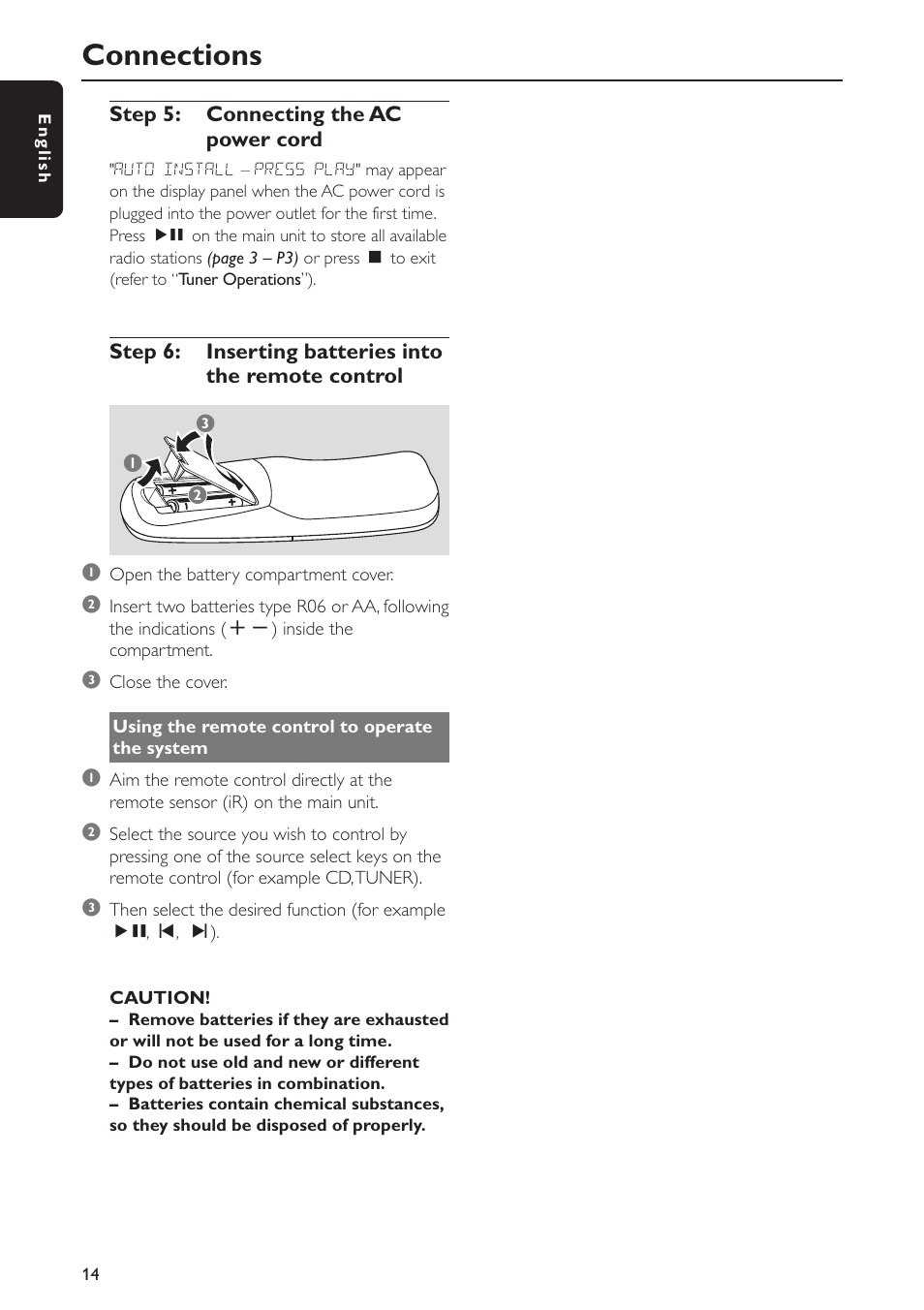 Connections | Philips FWC577 User Manual | Page 14 / 28