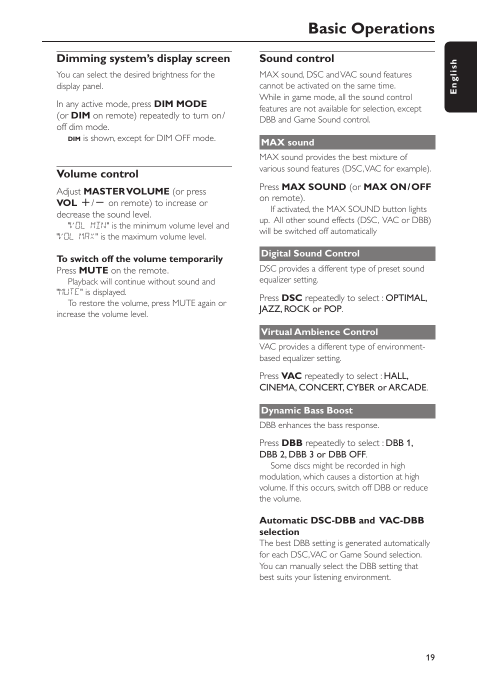 Basic operations | Philips FWC577 User Manual | Page 19 / 28