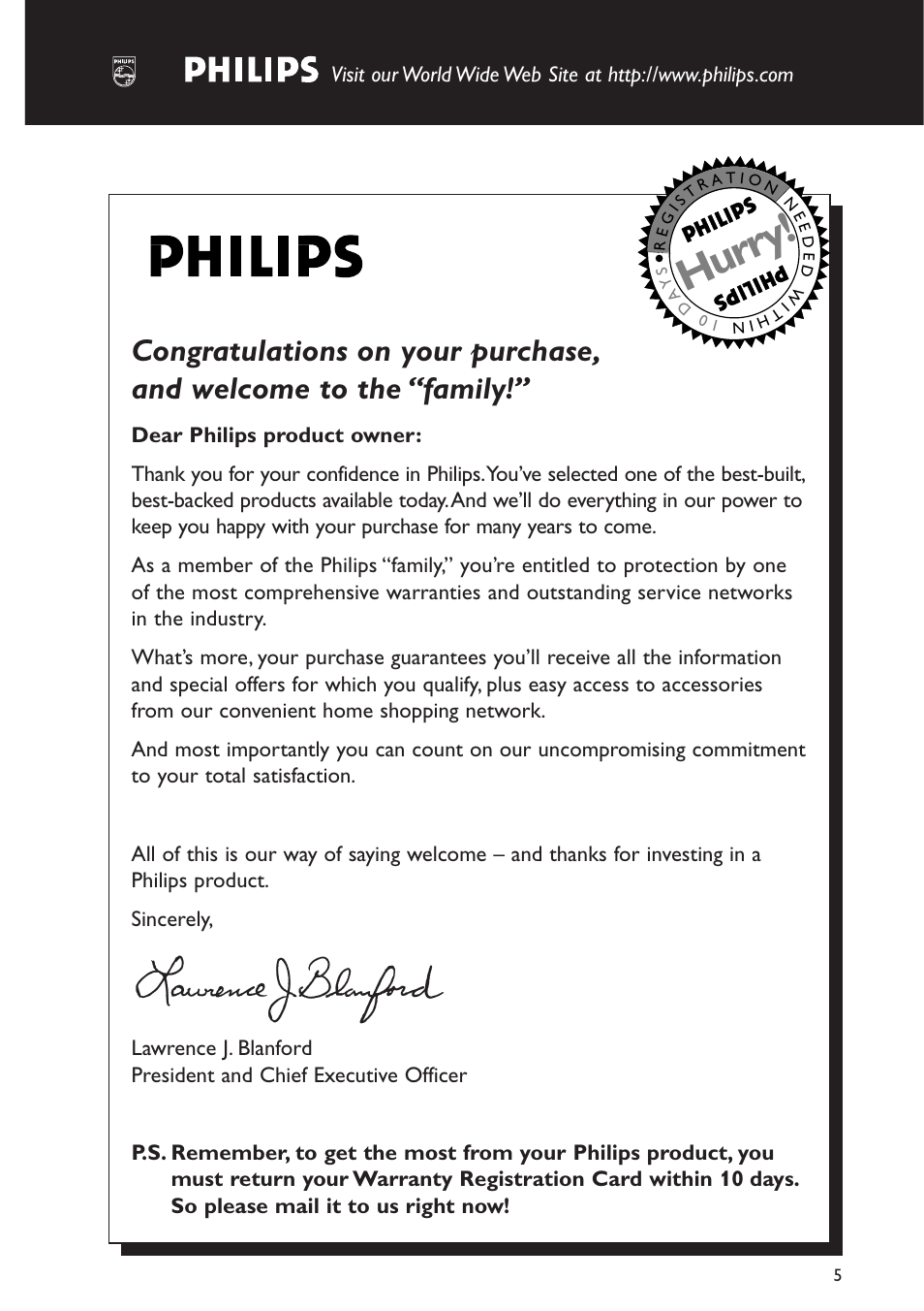 Hurry | Philips FWC577 User Manual | Page 5 / 28