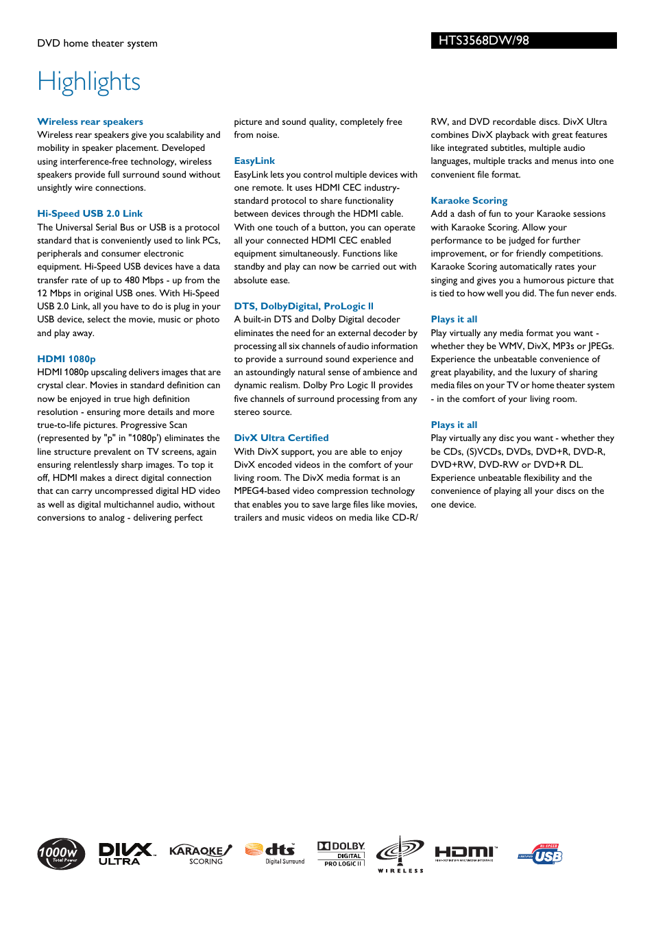 Highlights | Philips HTS3568DW User Manual | Page 2 / 3