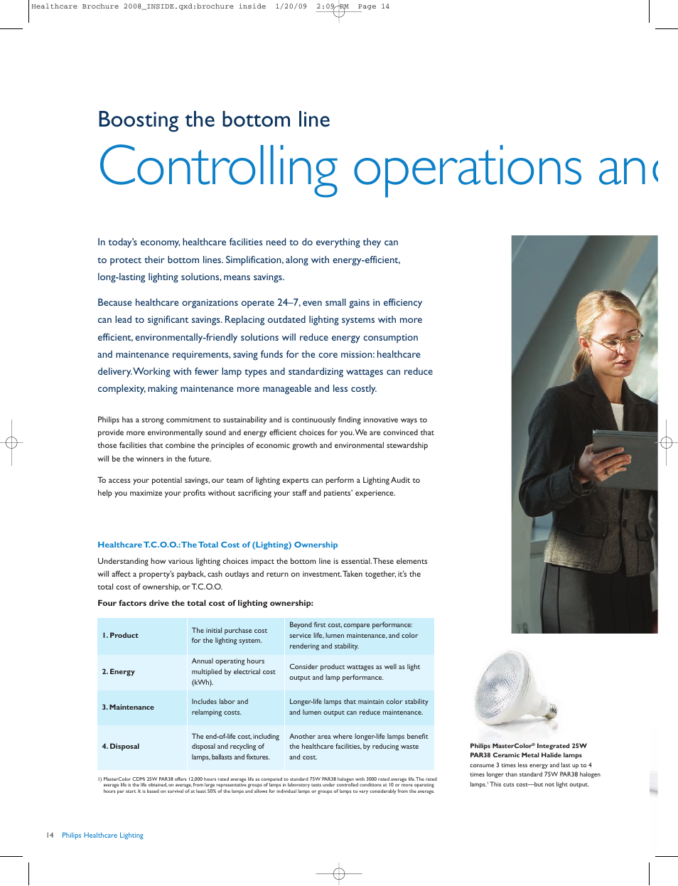 Controlling operations and, Boosting the bottom line | Philips HalogenA PAR 38 User Manual | Page 14 / 20