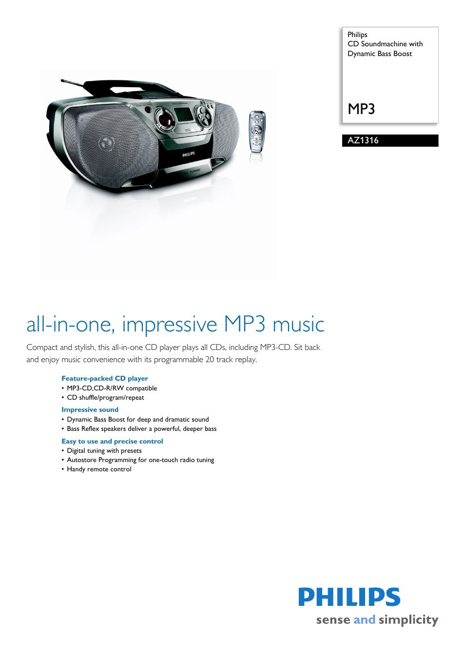 Philips AZ1316 User Manual | 2 pages