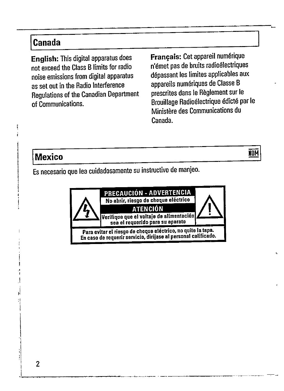 Canada, Mexico ib | Philips AZ 7583 User Manual | Page 2 / 22