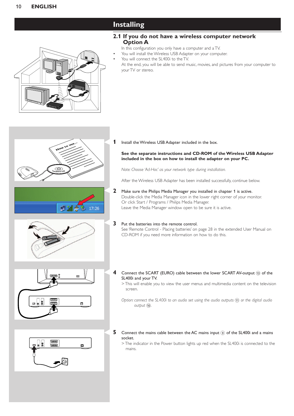 Installing | Philips WIRELESS MULTIMEDIA LINK SL400i User Manual | Page 10 / 26