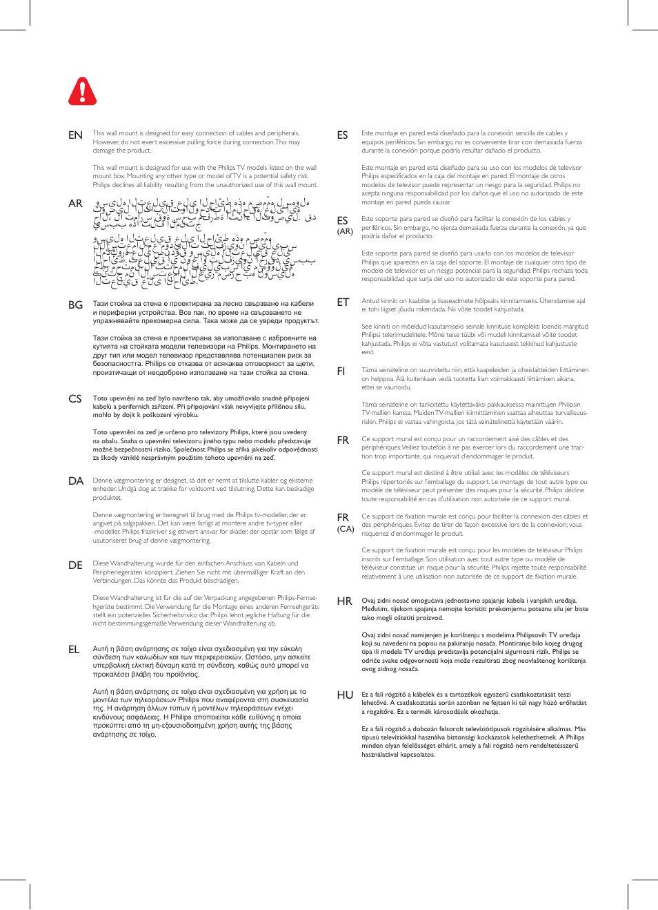 En ar et fi bg fr de el fr, Hr cs, Da hu | Philips SQM6175/10 User Manual | Page 2 / 12