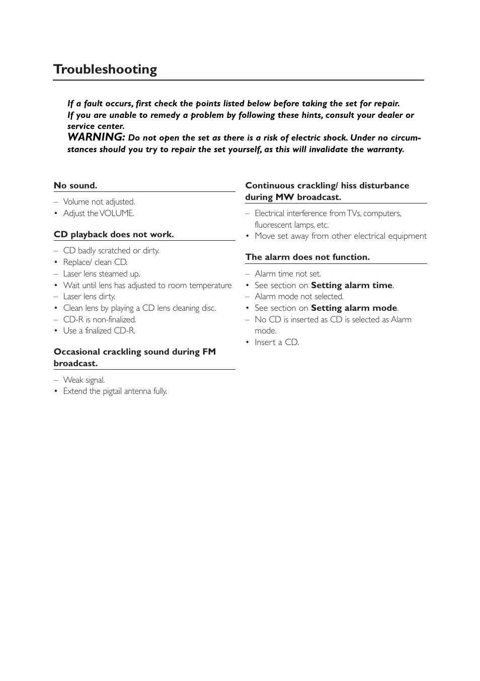 Troubleshooting | Philips AJ3915CD User Manual | Page 10 / 14