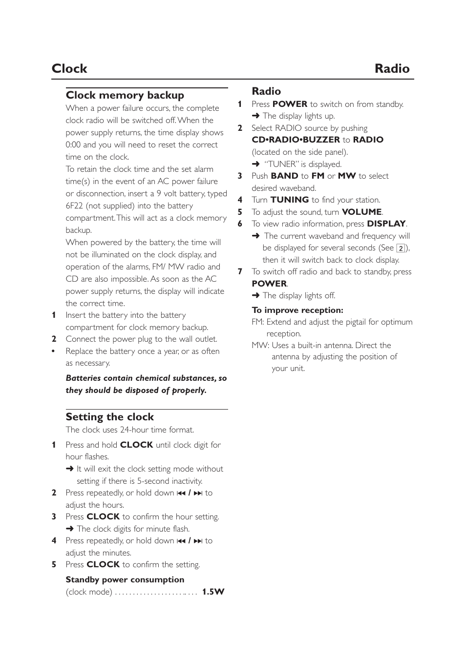 Clock radio | Philips AJ3915CD User Manual | Page 5 / 14