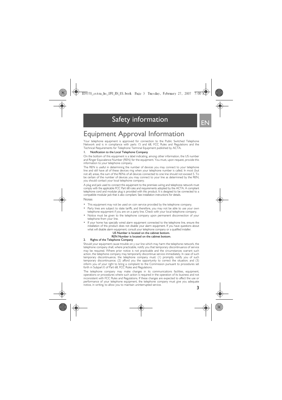 Safety information, Equipment approval information, Safety information equipment approval information | Philips ID9370B User Manual | Page 3 / 30