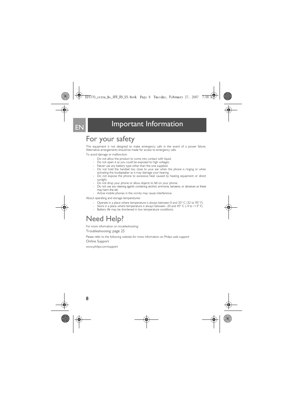 Important information, For your safety, Need help | Important information for your safety | Philips ID9370B User Manual | Page 8 / 30