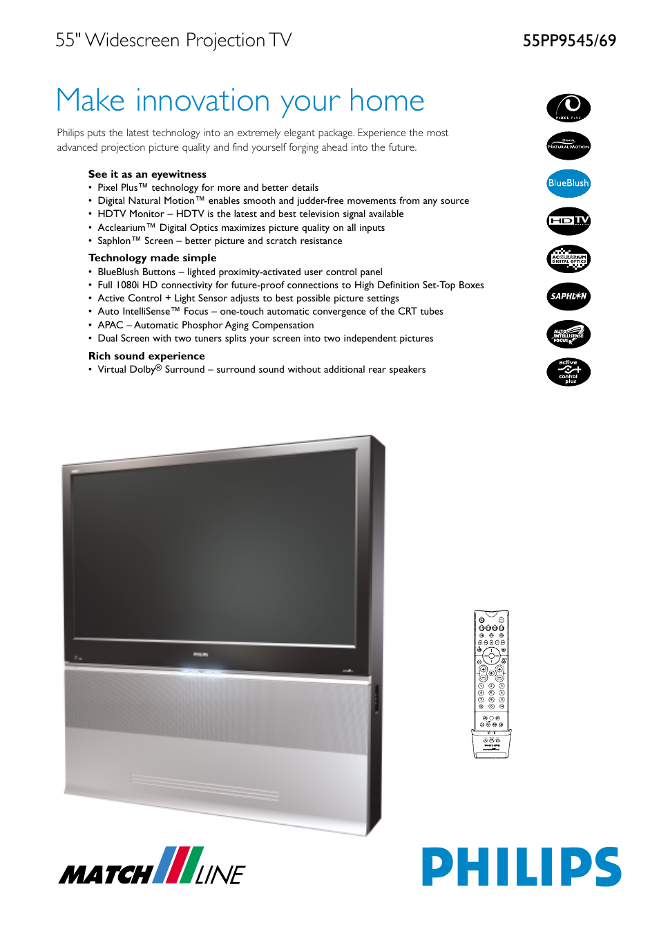 Philips 55PP9545/69 User Manual | 2 pages