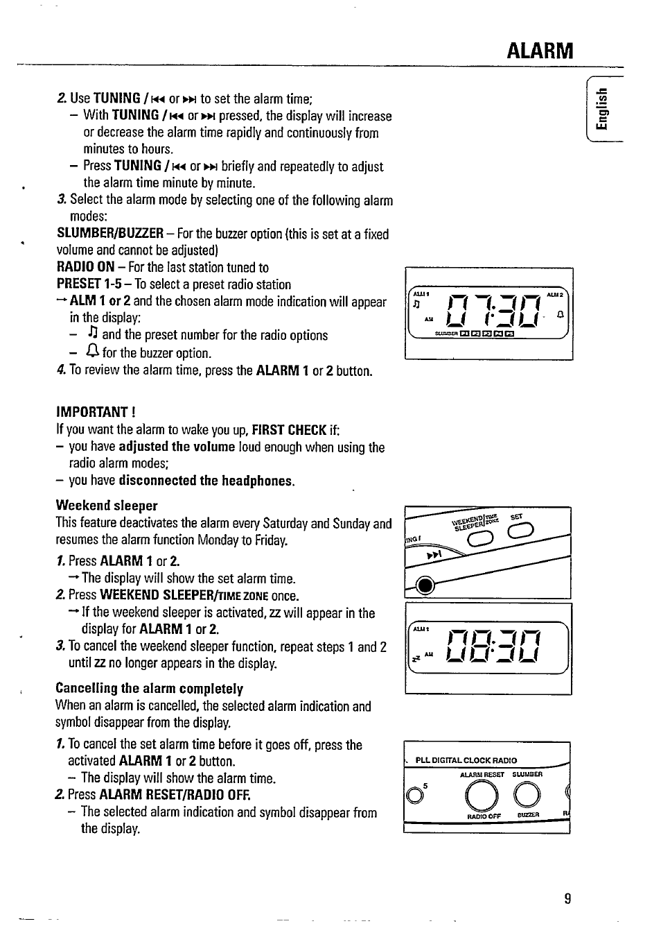 Alarm | Philips AJ3720 User Manual | Page 9 / 15