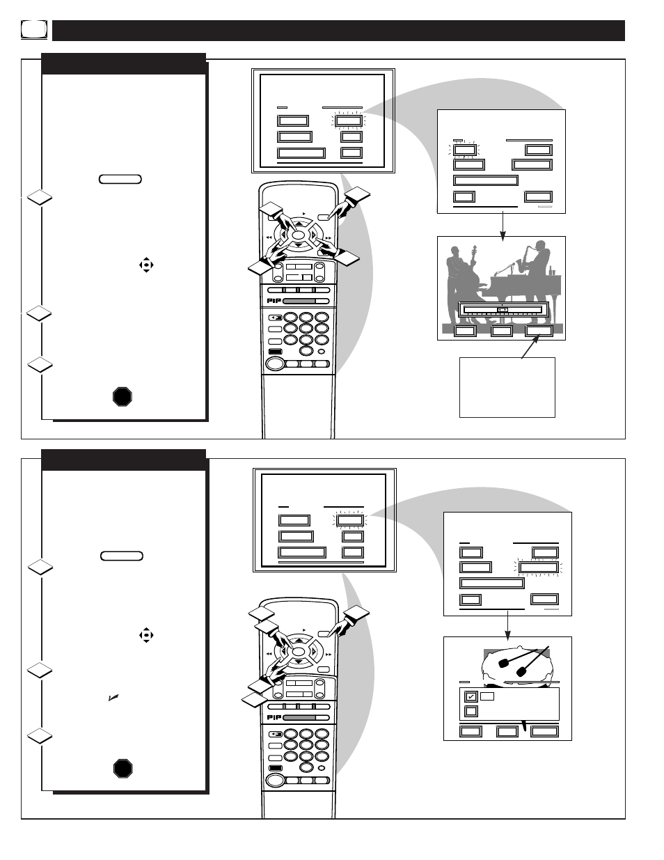 Ound, Ontrol, Djustments | Stop | Philips MX6472C User Manual | Page 24 / 62