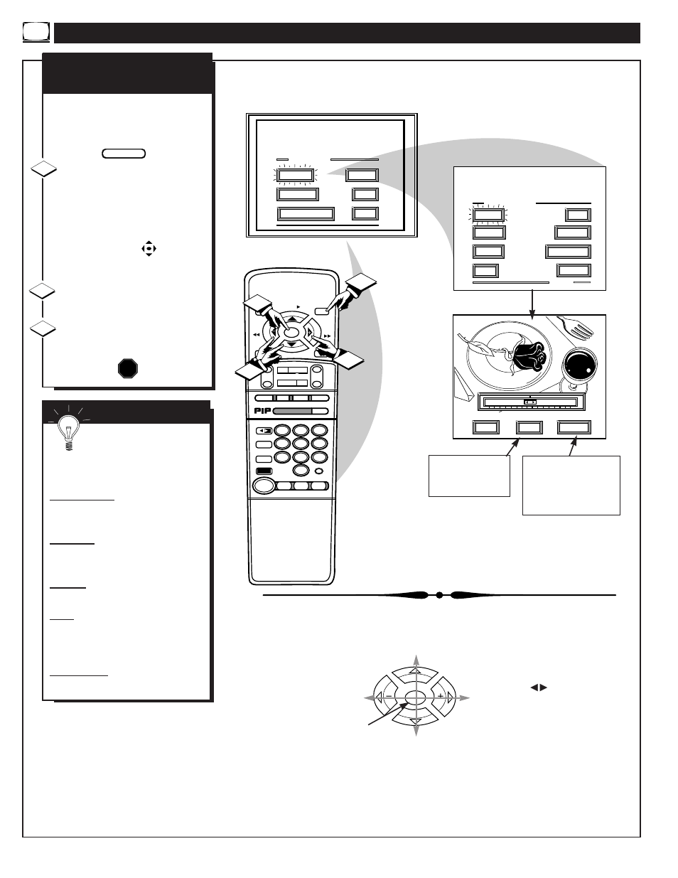 Icture, Ontrol, Djustments | 12 3 s, Color, brightness, sharpness, tint, picture stop | Philips MX6472C User Manual | Page 6 / 62