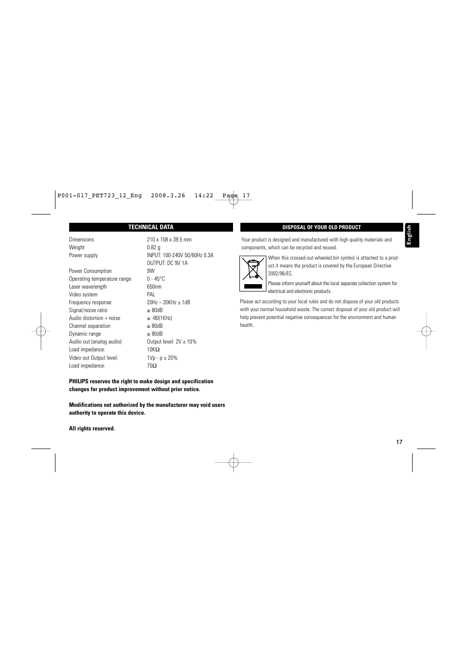Philips PET723/12 User Manual | Page 17 / 18