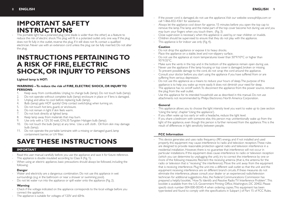 Important safety instructions, Save these instructions | Philips HF3470 User Manual | Page 6 / 11