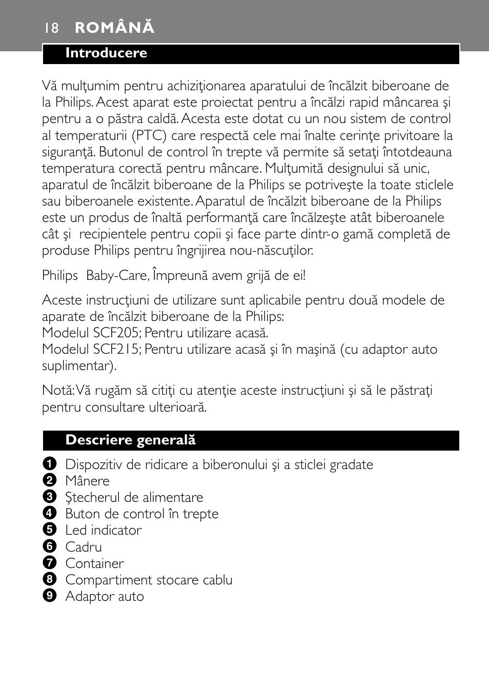 Română | Philips SCF215 User Manual | Page 18 / 106