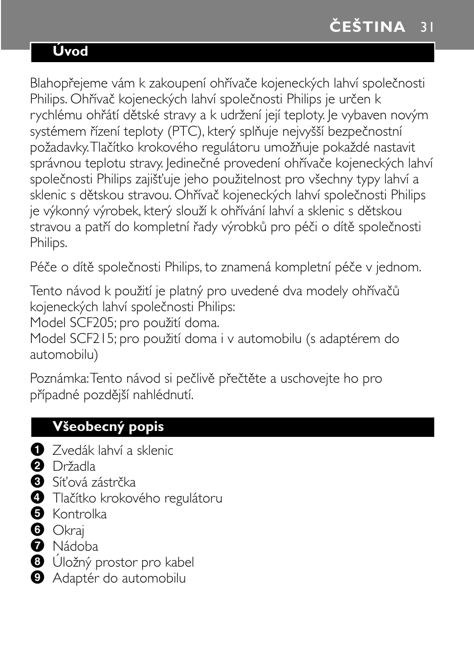 Čeština | Philips SCF215 User Manual | Page 31 / 106