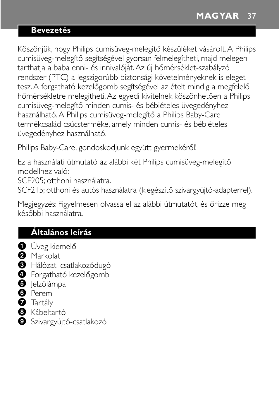 Magyar | Philips SCF215 User Manual | Page 37 / 106