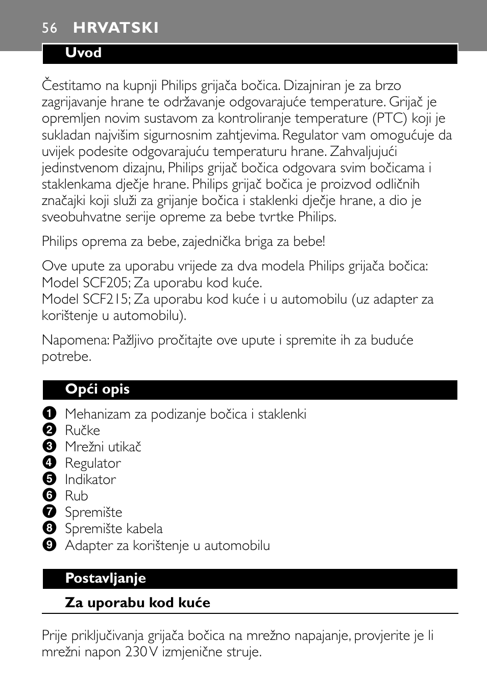 Hrvatski | Philips SCF215 User Manual | Page 56 / 106