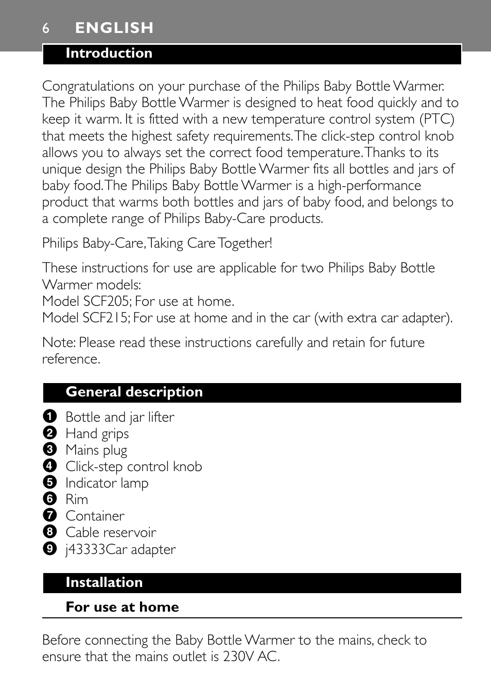 English 6 | Philips SCF215 User Manual | Page 6 / 106